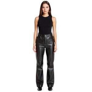 Newport News Leather Pants Women's Sz 6 Black Bootcut Lined Classic Dressy Biker